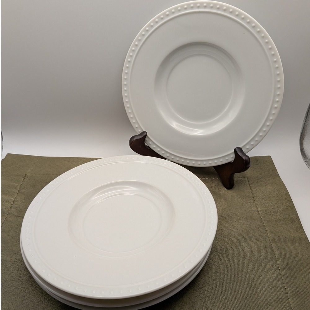 Crate and Barrel Staccato Saucers White Beaded Rim Kathleen Wills Japan Set of 4